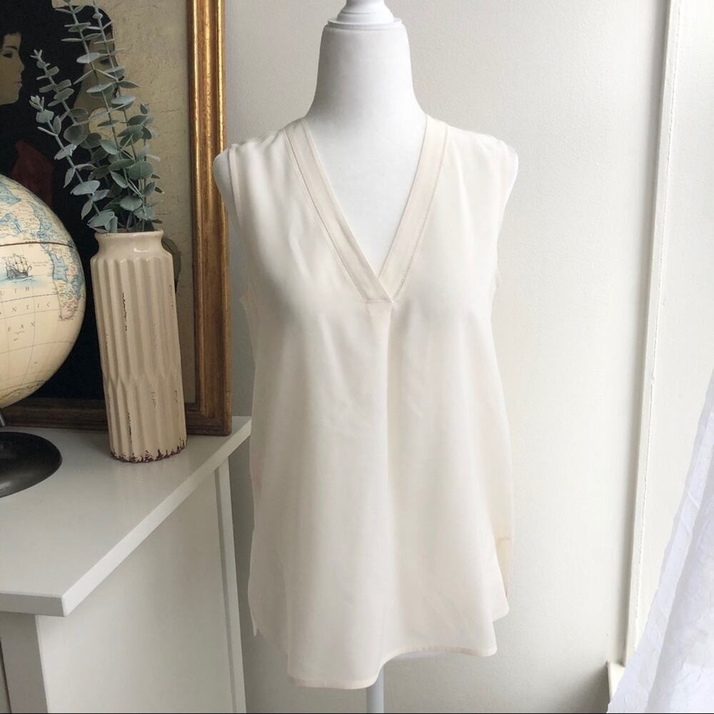 Vince Cream Sleeveless V-Neck Blouse